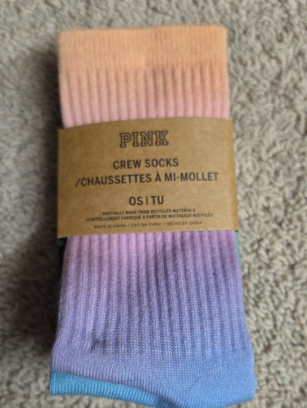PINK Victoria's Secret 2 Pk Crew Socks in Black/white & Colorful Ombre